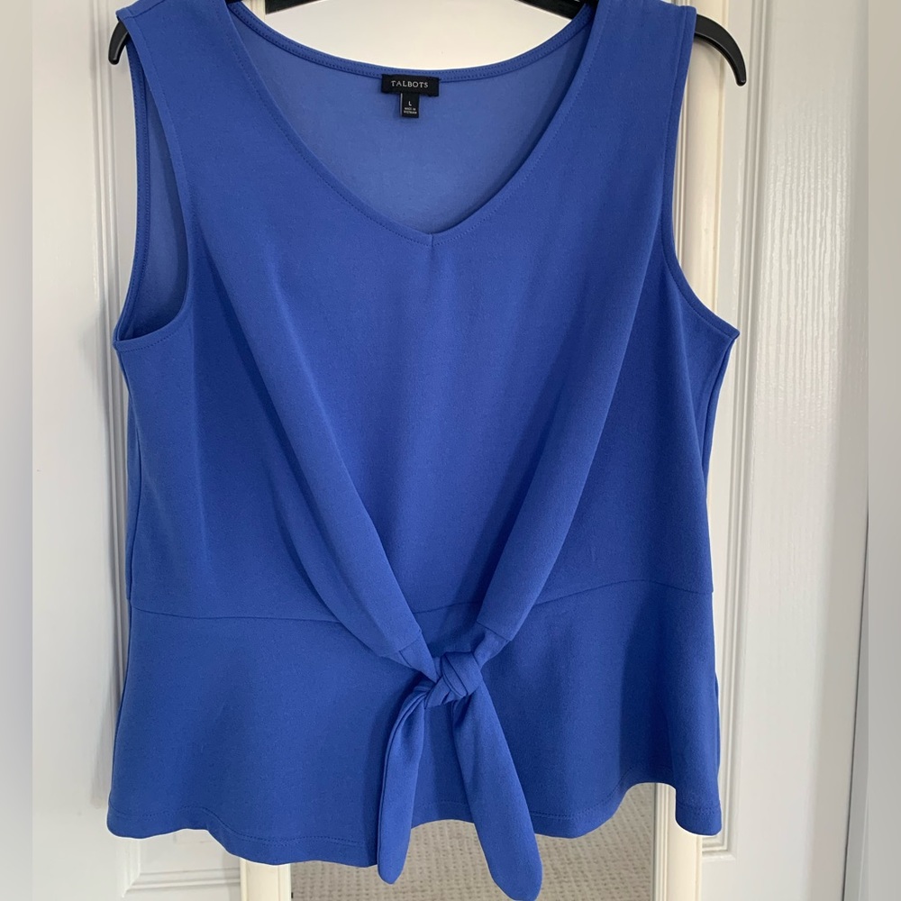 Talbots sleeveless top NWOT. Pretty royal blue with smart tie at waist.